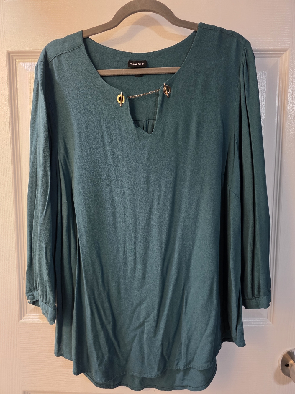 torrid Teal Chain-Accent Long Sleeve Blouse Size 1